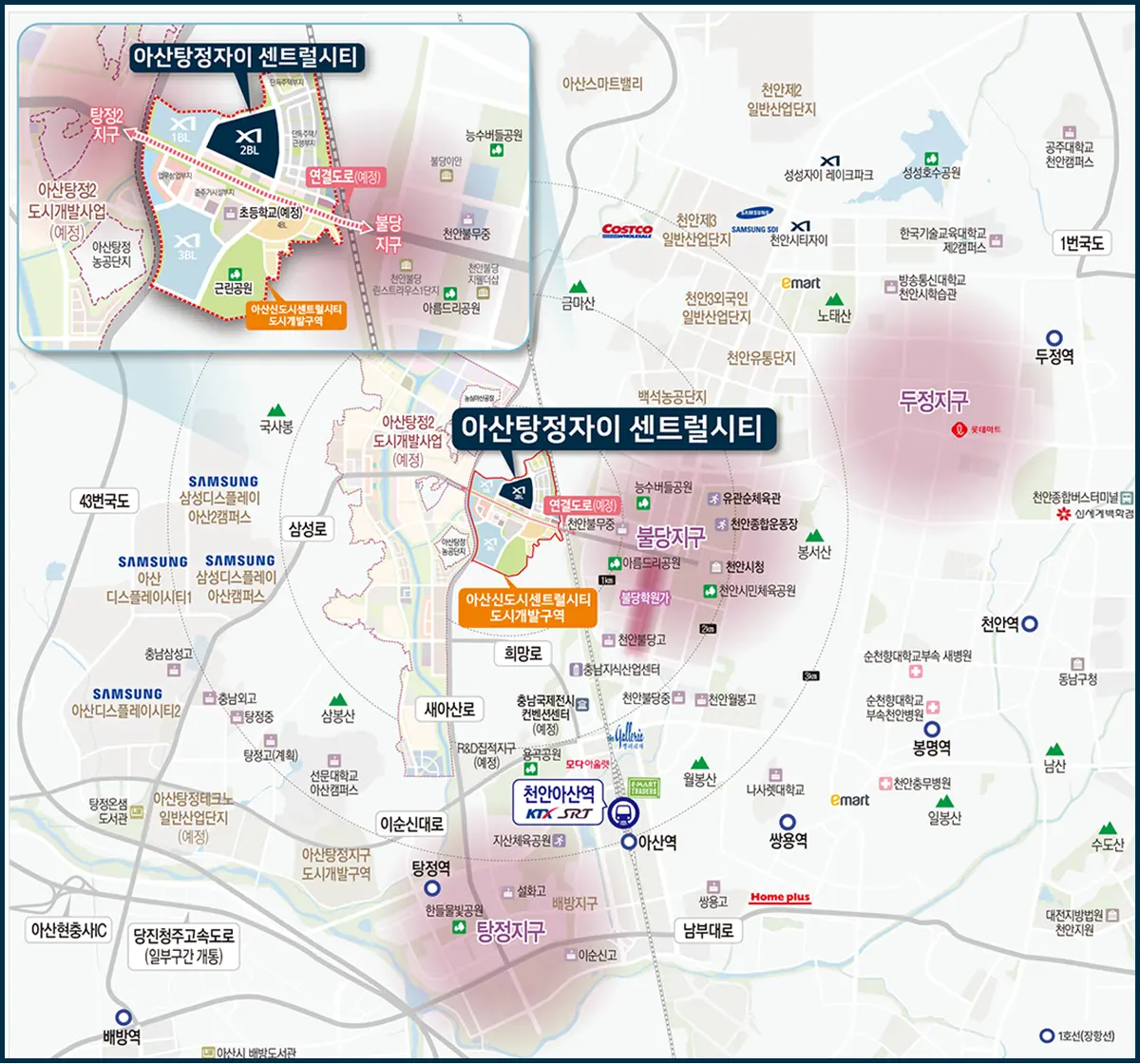 아산 탕정지구의 지도입니다